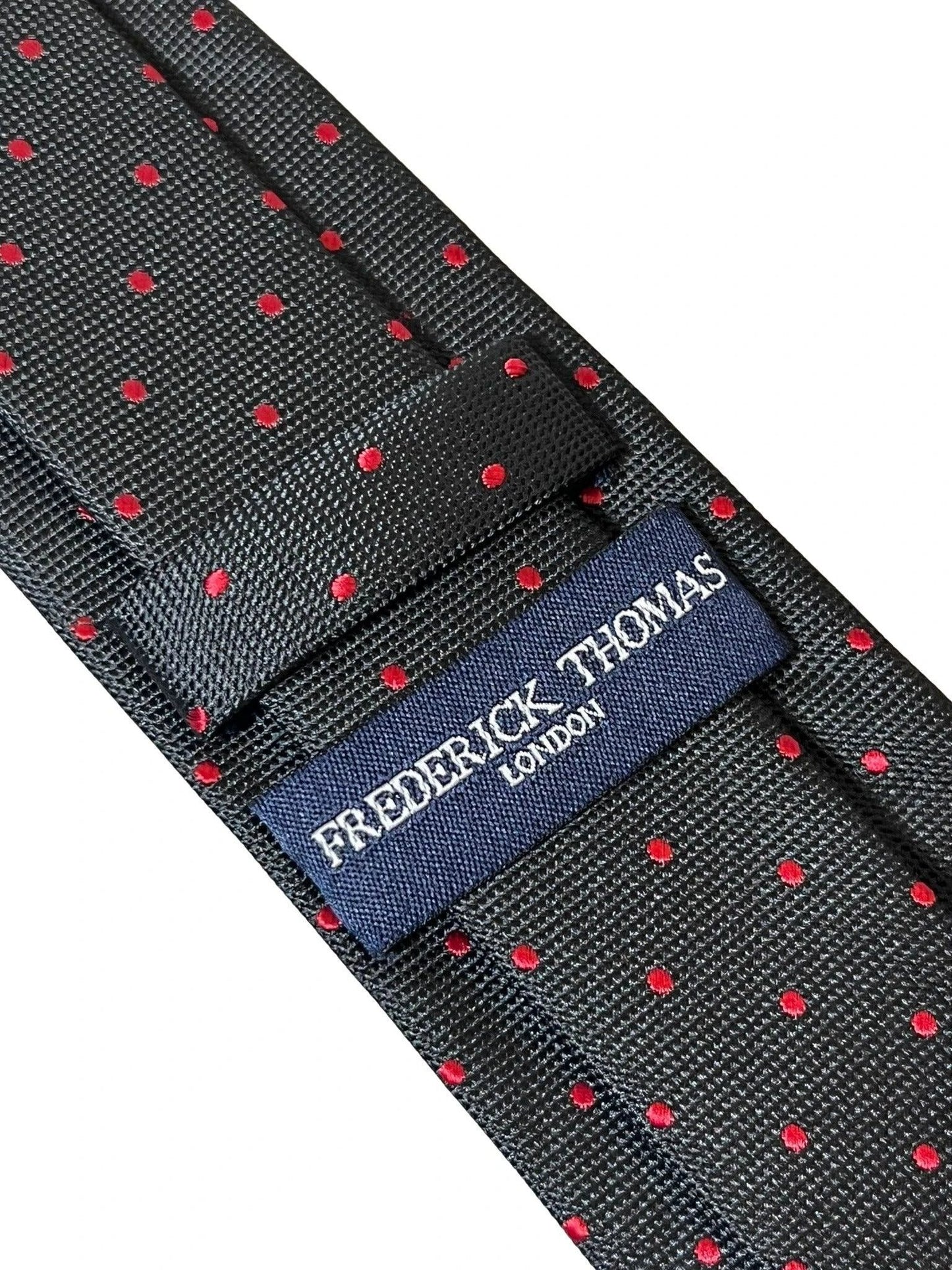 Frederick Thomas Handmade Black Tie - Red Pin Spot Design For The Luxury Professional by Frederick Thomas Handmade Mens Ties