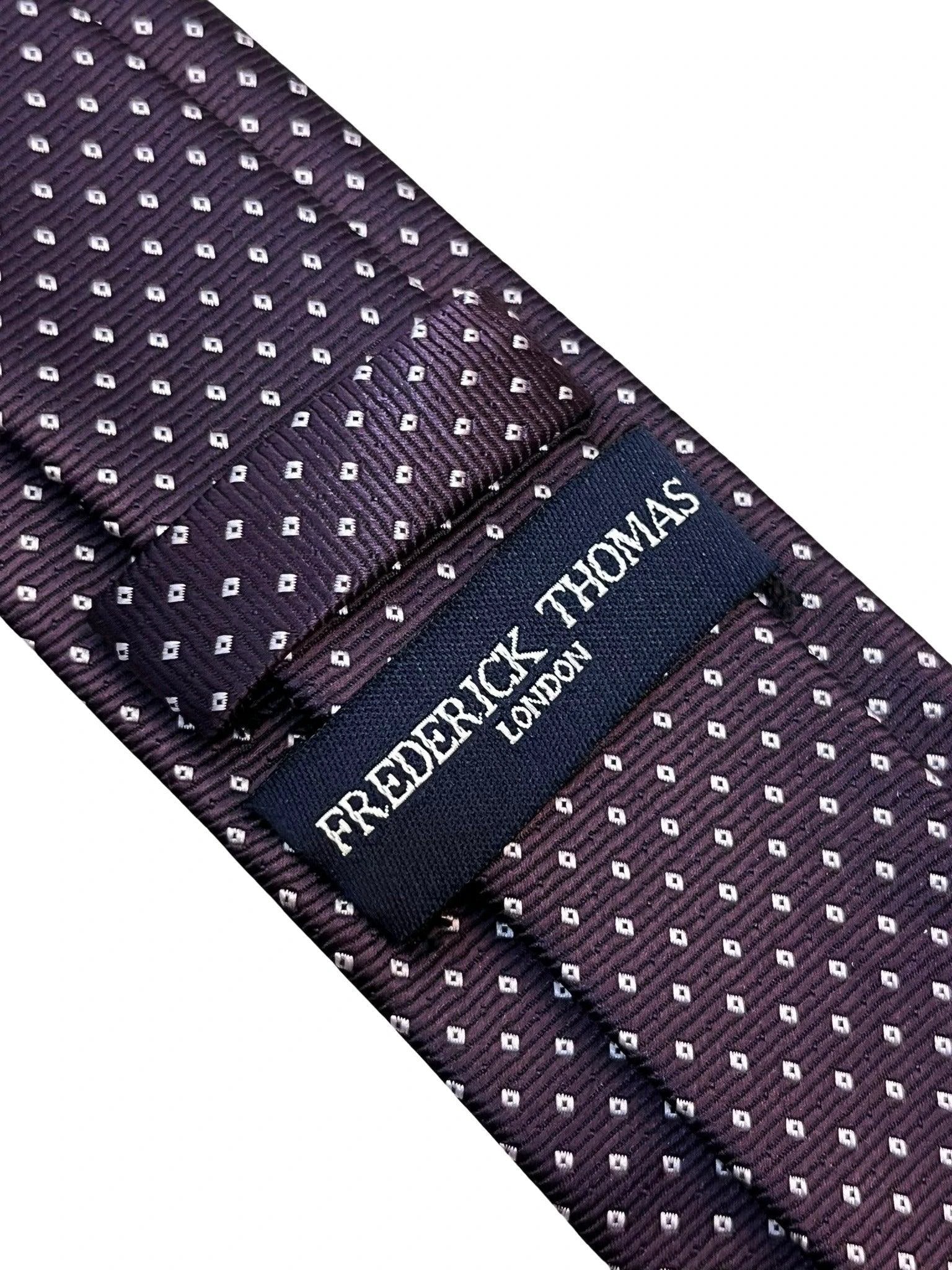Dark Purple Tie With White Pin Spots - Handmade by Frederick Thomas Premium Silk For A Flawless Silhouette by Frederick Thomas Handmade Mens Ties