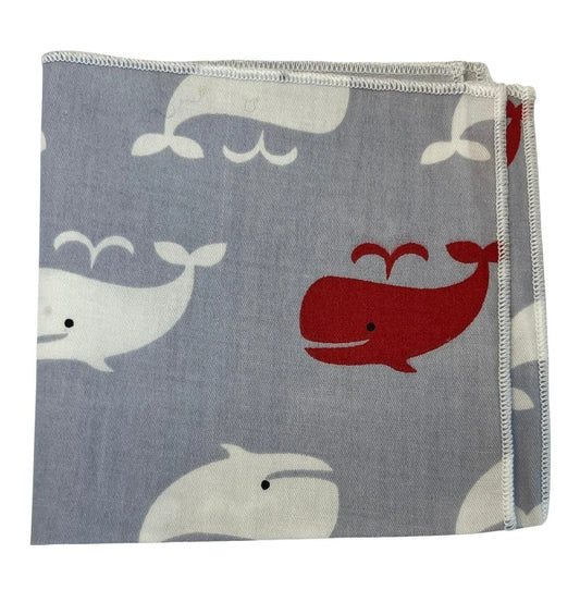 Light Pale Grey Whale Print Cotton Pocket Square - Handmade 100 Per Cent Cotton With Marine Motif For Smart Suiting by Frederick Thomas Handmade Mens Ties