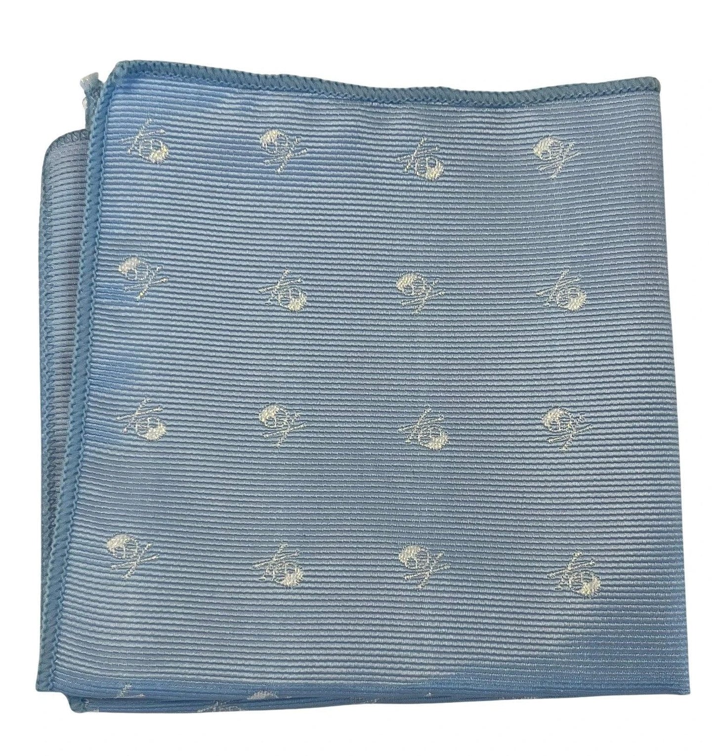 Frederick Thomas Handmade Pocket Square - Light Pale Baby Blue With Embroidered Skull Detail by Frederick Thomas Handmade Mens Ties