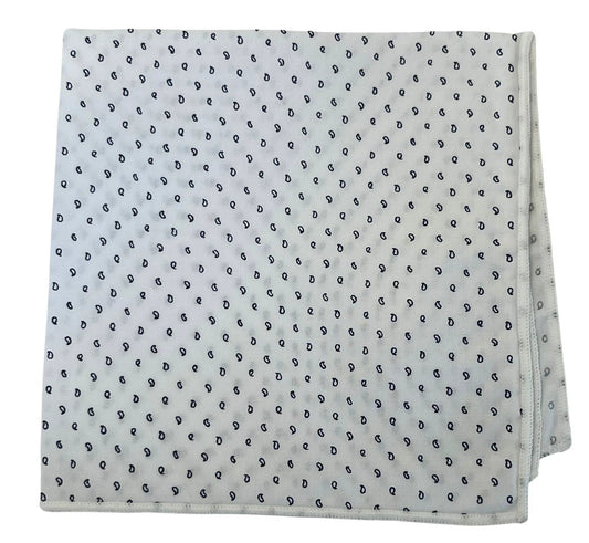 White Cotton Pocket Square With Navy Blue Paisley Dainty Print - Handmade 100 Per Cent Cotton For Subtle Sophistication by Frederick Thomas Handmade Mens Ties