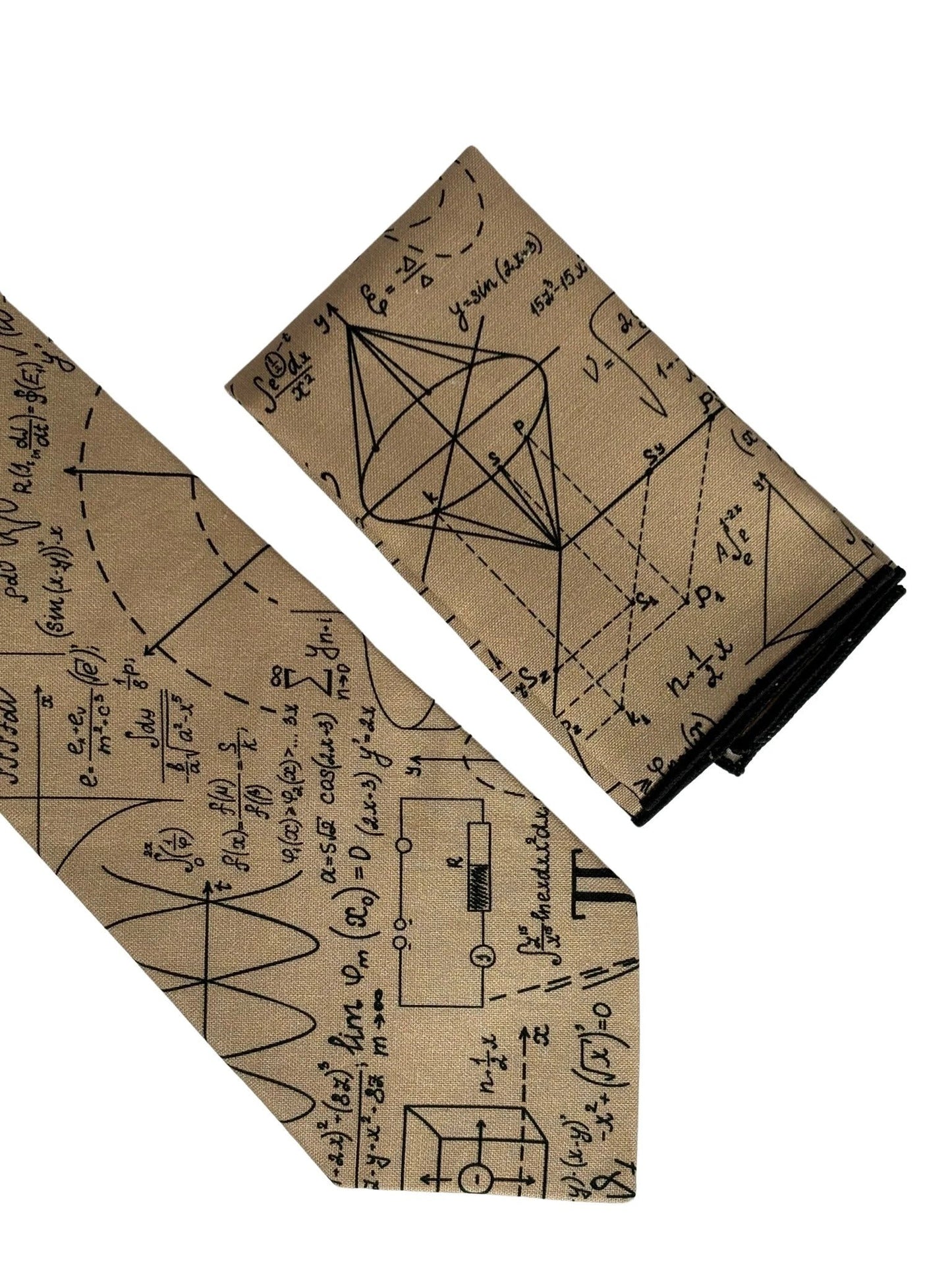 Maths Equation Beige Gold Tie And Pocket Square Set - Handmade By Frederick Thomas For Elegant Intellectual Style by Frederick Thomas Handmade Mens Ties