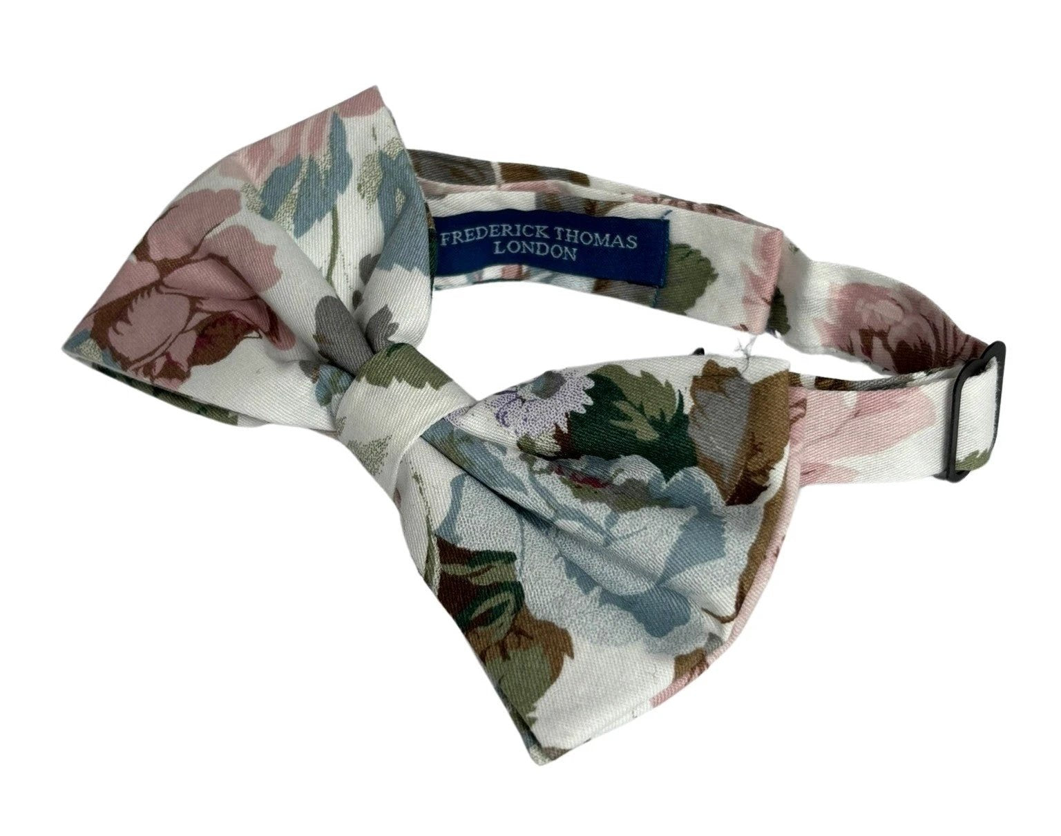 Watercolour Style English Pink Rose Garden Cotton Bow Tie - Pre-Tied Cotton Accessory With Subtle Rose Print by Frederick Thomas Handmade Mens Ties