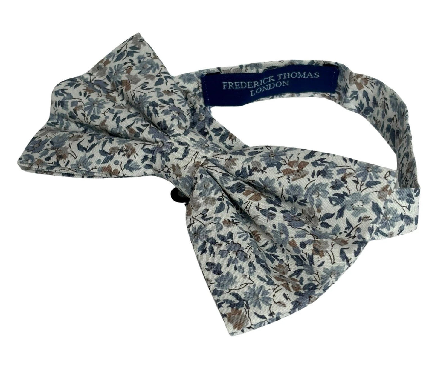 Dusky Blue English Wildflower Design Cotton Bow Tie by Frederick Thomas Handmade Mens Ties