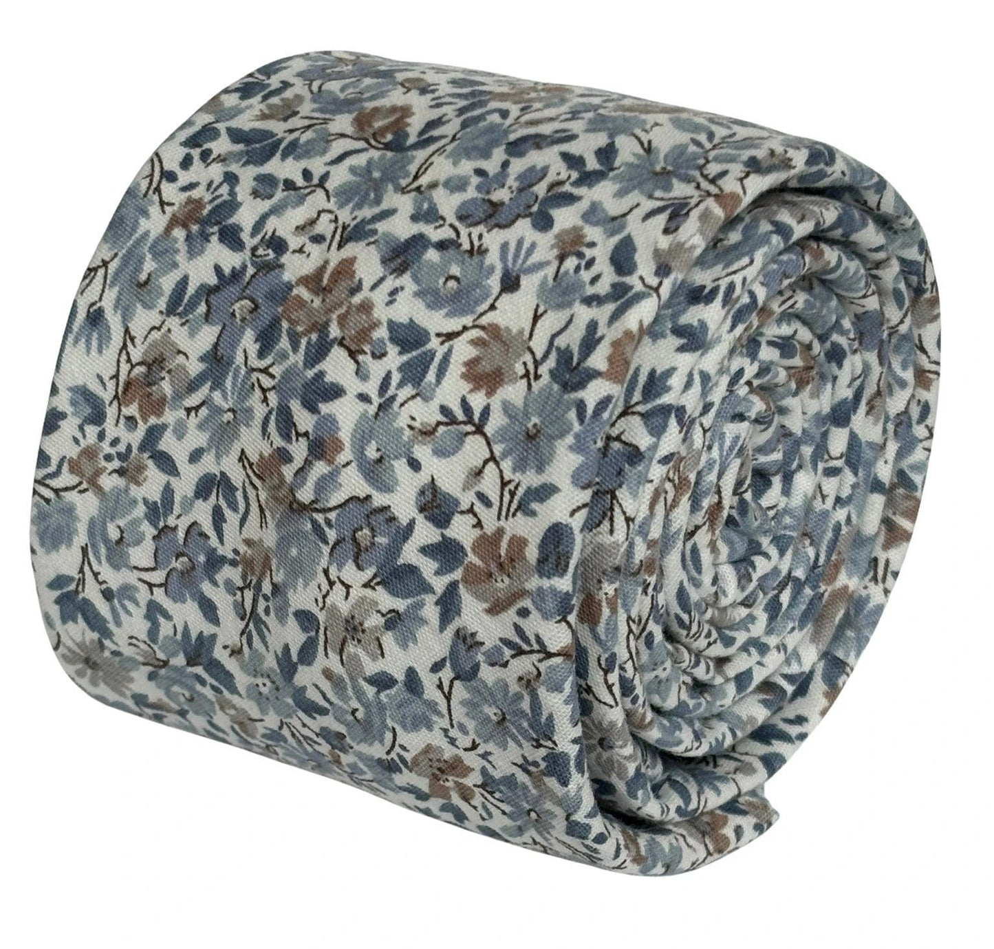 Dusky Blue English Wildflower Tie And Pocket Square Handcrafted Cotton Accessory For Subtle Garden Inspired Elegance by Frederick Thomas Handmade Mens Ties