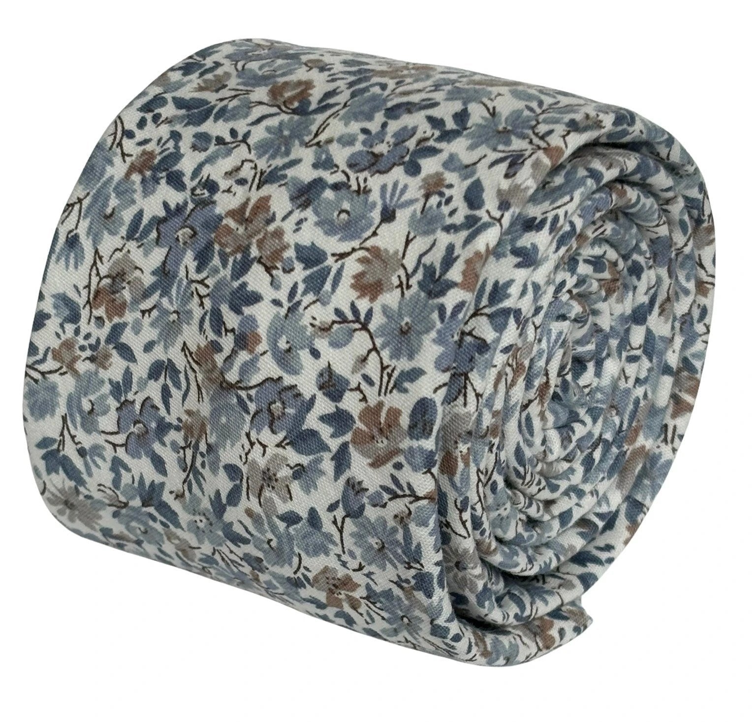 Dusky Blue English Wildflower Tie And Pocket Square Handcrafted Cotton Accessory For Subtle Garden Inspired Elegance by Frederick Thomas Handmade Mens Ties