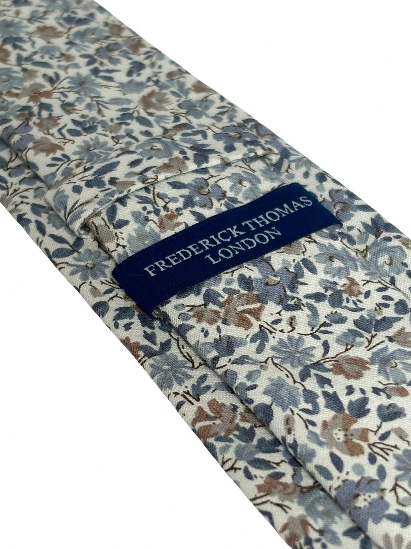 Dusky Blue English Wildflower Design Cotton Tie - Handmade Craftsmanship For Everyday Sophistication by Frederick Thomas Handmade Mens Ties