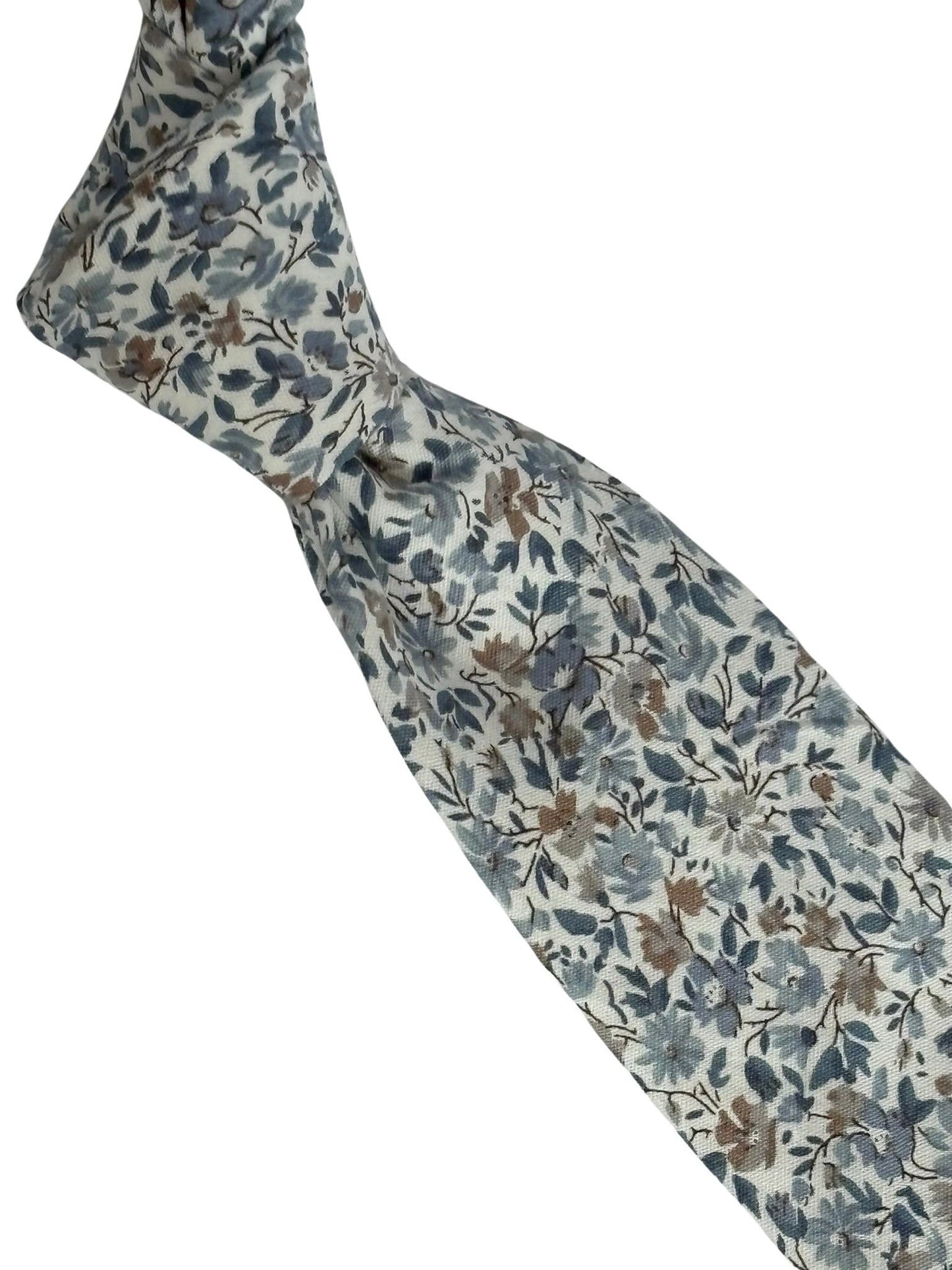 Dusky Blue English Wildflower Design Cotton Tie - Handmade Craftsmanship For Everyday Sophistication by Frederick Thomas Handmade Mens Ties