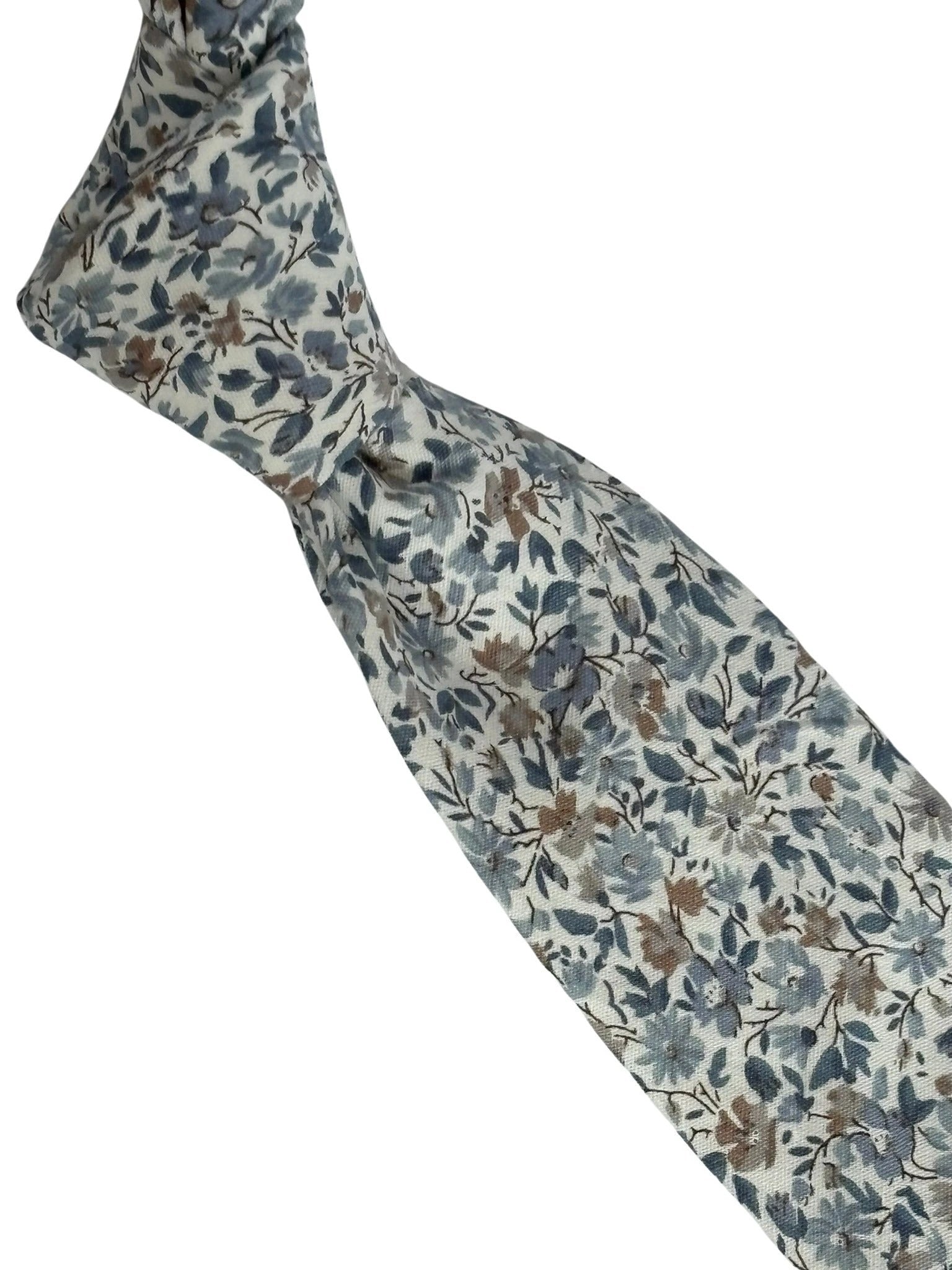 Dusky Blue English Wildflower Design Cotton Tie - Handmade Craftsmanship For Everyday Sophistication by Frederick Thomas Handmade Mens Ties