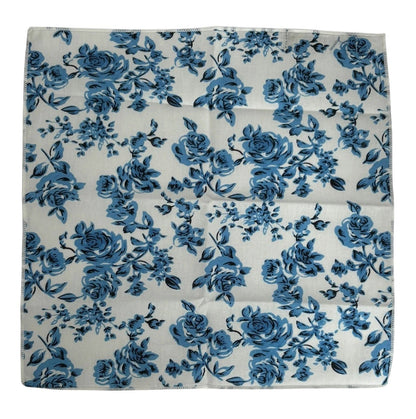 Ivory Cotton Pocket Square With Blue Rose Design - Handcrafted By Frederick Thomas For Timeless Tailoring by Frederick Thomas Handmade Mens Ties