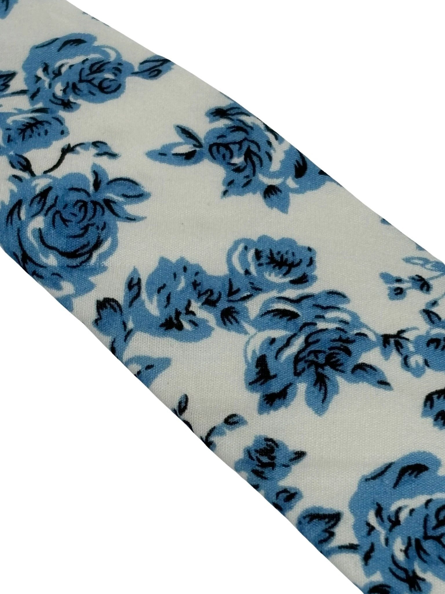 Ivory With Blue Rose Design Cotton Tie By Frederick Thomas - Handmade For Timeless Elegance And Contemporary Finish by Frederick Thomas Handmade Mens Ties