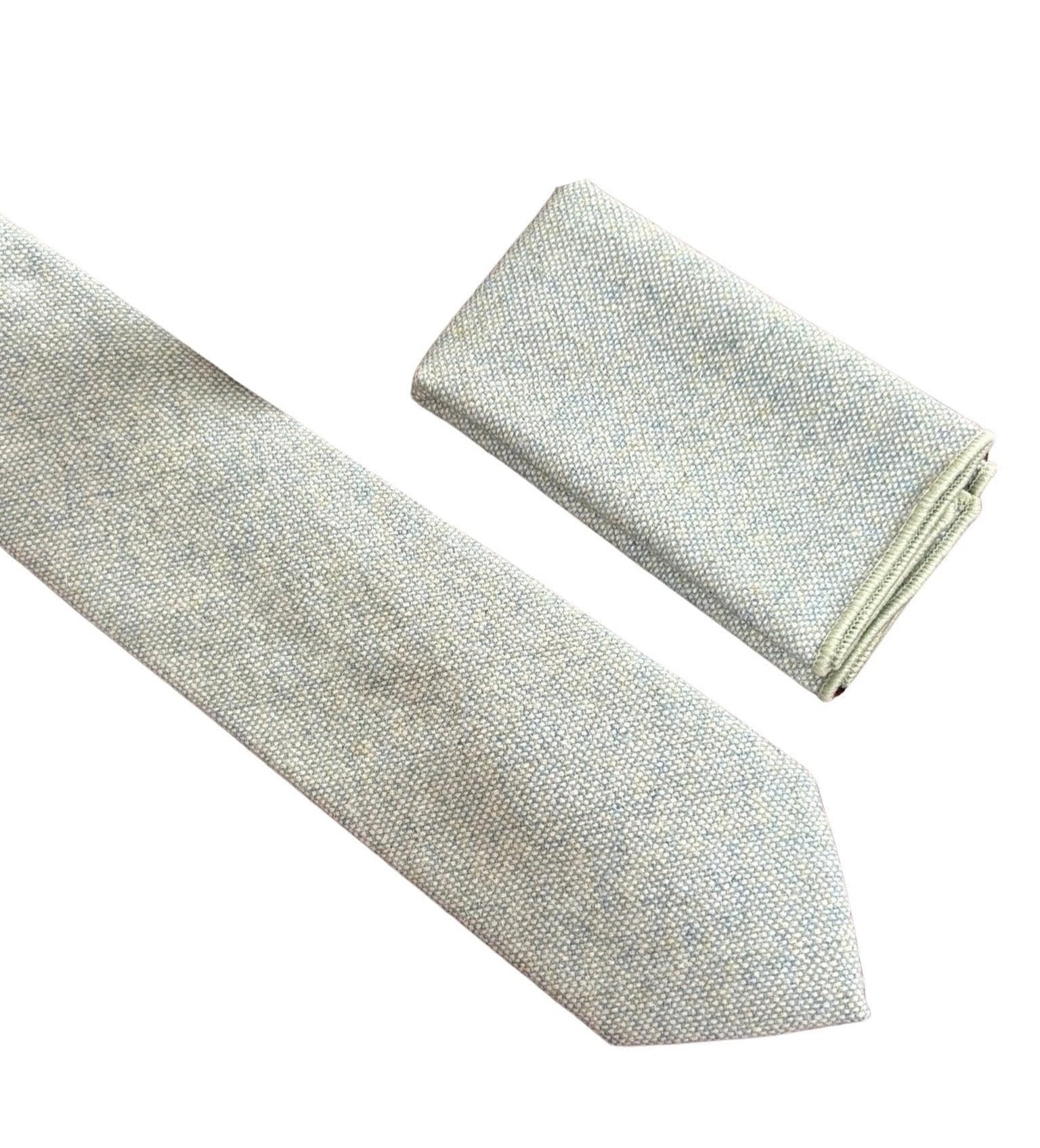 Frederick Thomas Mint Pistachio Wool Tie With Blue Flecks And Matching Pocket Square - Subtle Luxury For Professionals by Frederick Thomas Handmade Mens Ties
