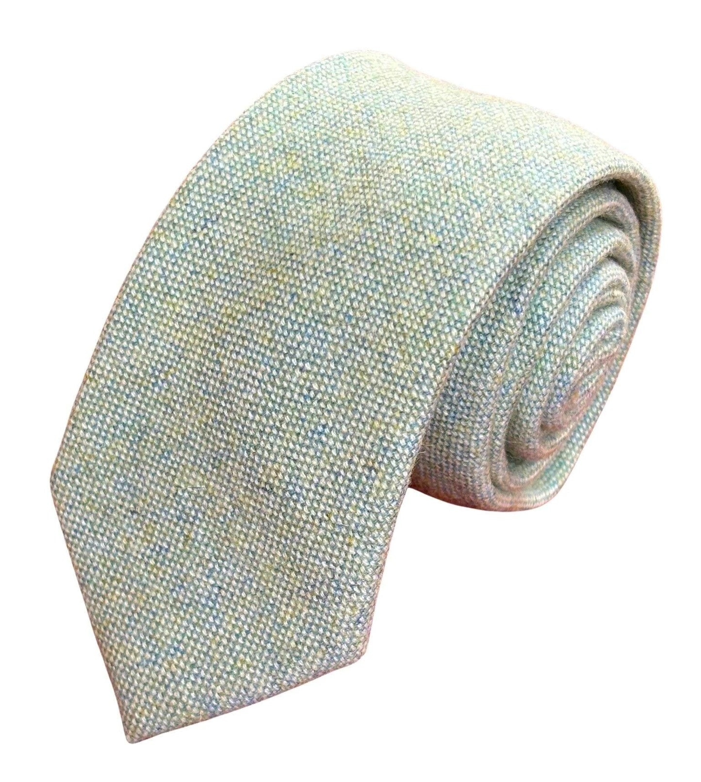 Frederick Thomas Mint Pistachio Wool Tie With Blue Flecks And Matching Pocket Square - Subtle Luxury For Professionals by Frederick Thomas Handmade Mens Ties