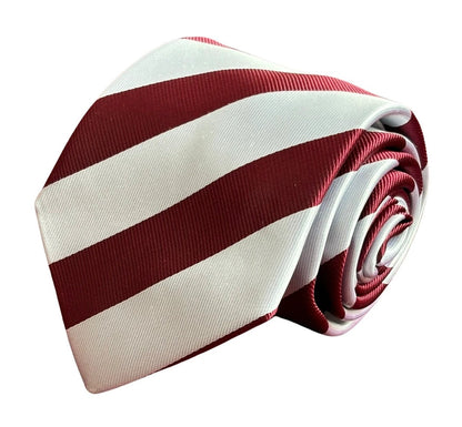 Maroon and White Barber Stripe Tie by Frederick Thomas Handmade Mens Ties