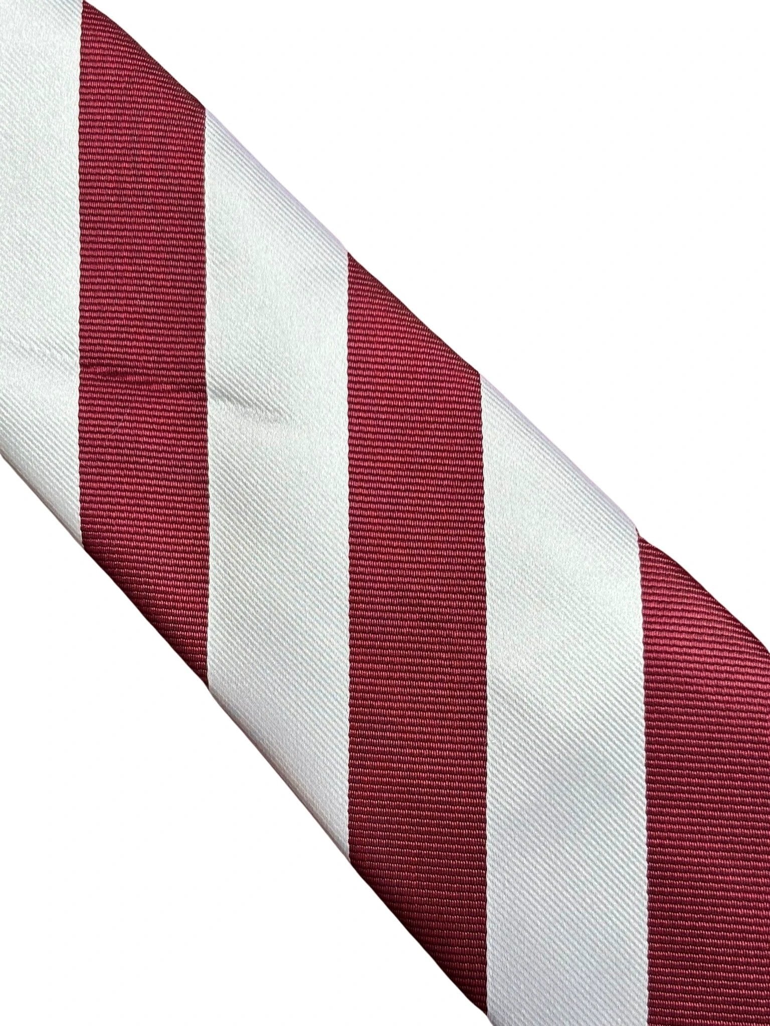Maroon and White Barber Stripe Tie by Frederick Thomas Handmade Mens Ties