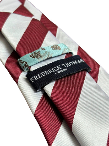 Maroon and White Barber Stripe Tie by Frederick Thomas Handmade Mens Ties