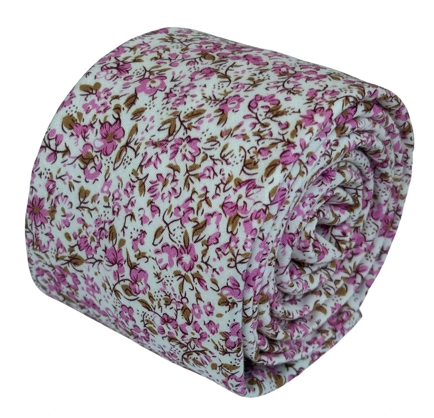 Ivory Cotton Tie - Subtle Pink English Wildflower Garden Design For Refined Professional Style In Meetings by Frederick Thomas Handmade Mens Ties