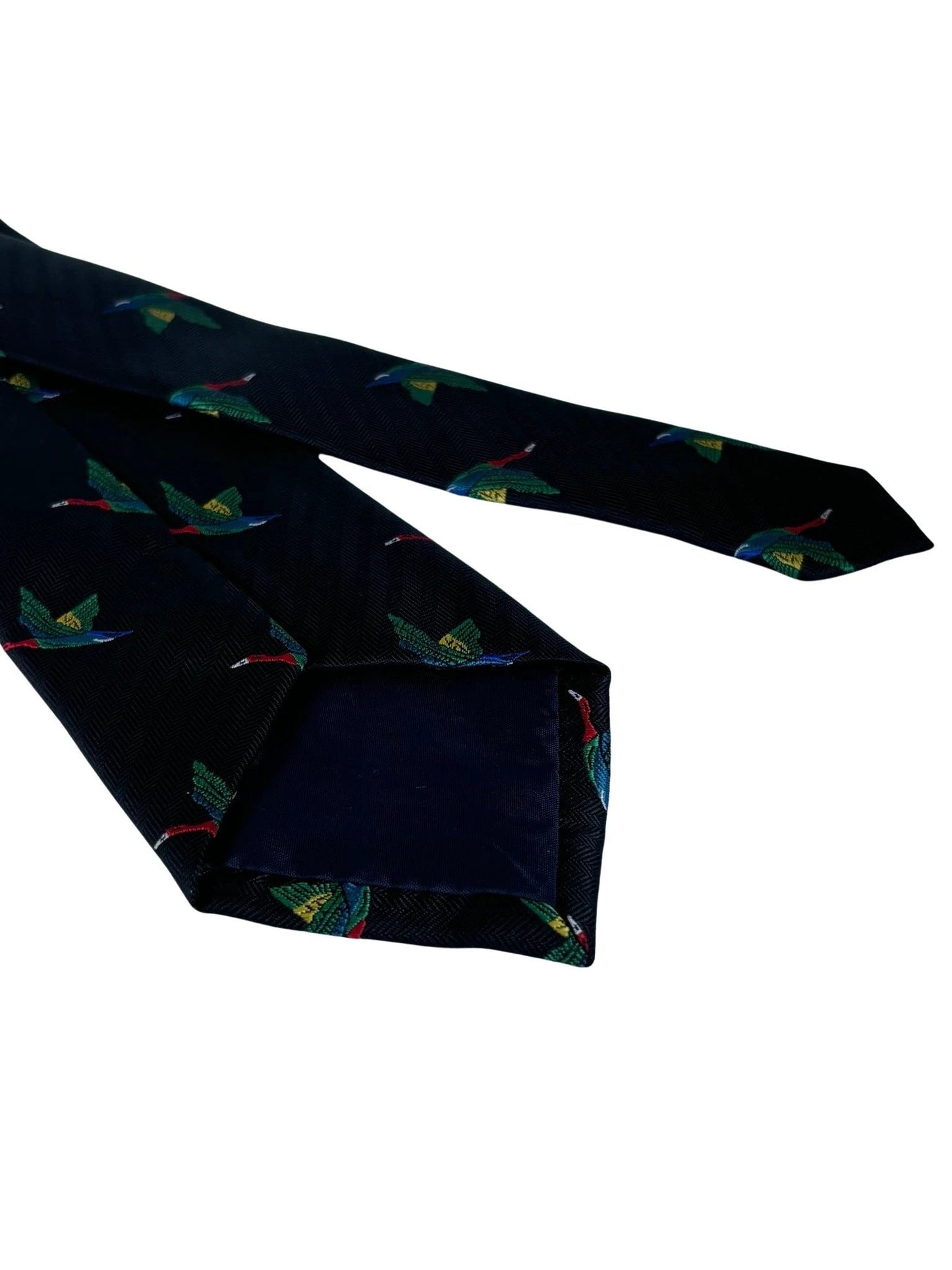 Black Tie With Rainbow-Coloured Egyptian Goose Macaw Bird - Handmade Statement Piece For The Luxury Professional by Frederick Thomas Handmade Mens Ties