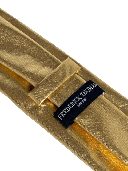 Gold Tie in Shiny Lame Metallic Foil Design by Frederick Thomas Handmade Mens Ties