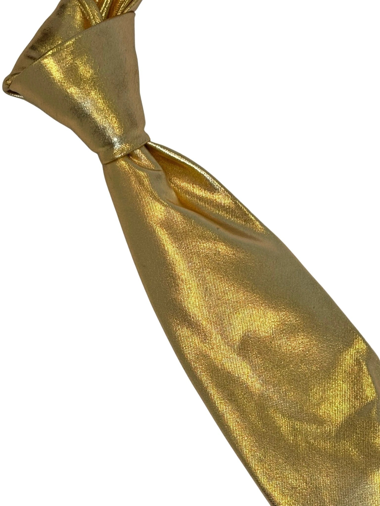Gold Tie in Shiny Lame Metallic Foil Design by Frederick Thomas Handmade Mens Ties