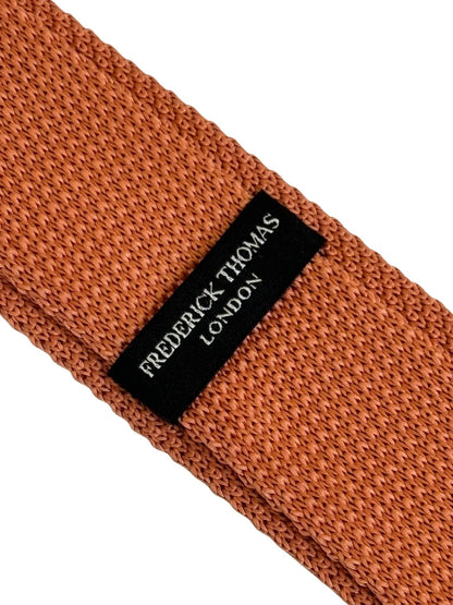 Copper Orange Dark Peach Coral Knitted Tie By Frederick Thomas - Handmade Statement Piece For Modern Professionals by Frederick Thomas Handmade Mens Ties