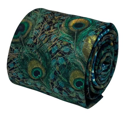 Liberty Style Peacock Feather Design Tie - Handcrafted By Frederick Thomas With 6.5 Cm Blade Width And 147 Cm Length by Frederick Thomas Handmade Mens Ties