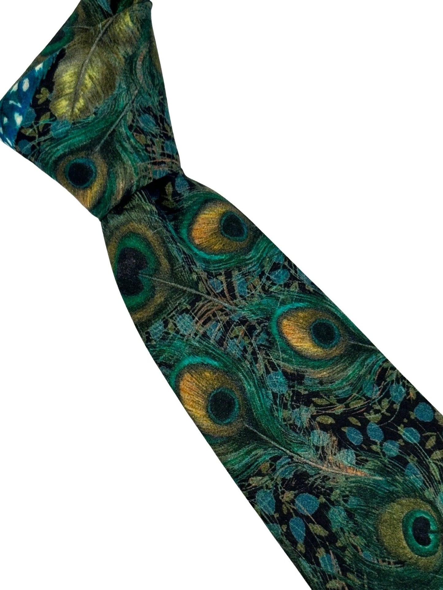 Liberty Style Peacock Feather Design Tie - Handcrafted By Frederick Thomas With 6.5 Cm Blade Width And 147 Cm Length by Frederick Thomas Handmade Mens Ties