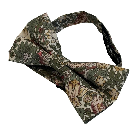 William Morris Style Green Strawberry Thief Bow Tie for Children - Whimsical English Garden Pattern by Frederick Thomas Handmade Mens Ties