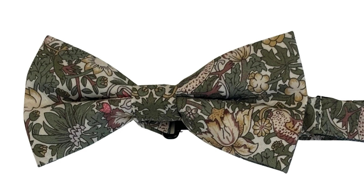William Morris Style Green Strawberry Thief Bow Tie for Children - Whimsical English Garden Pattern by Frederick Thomas Handmade Mens Ties