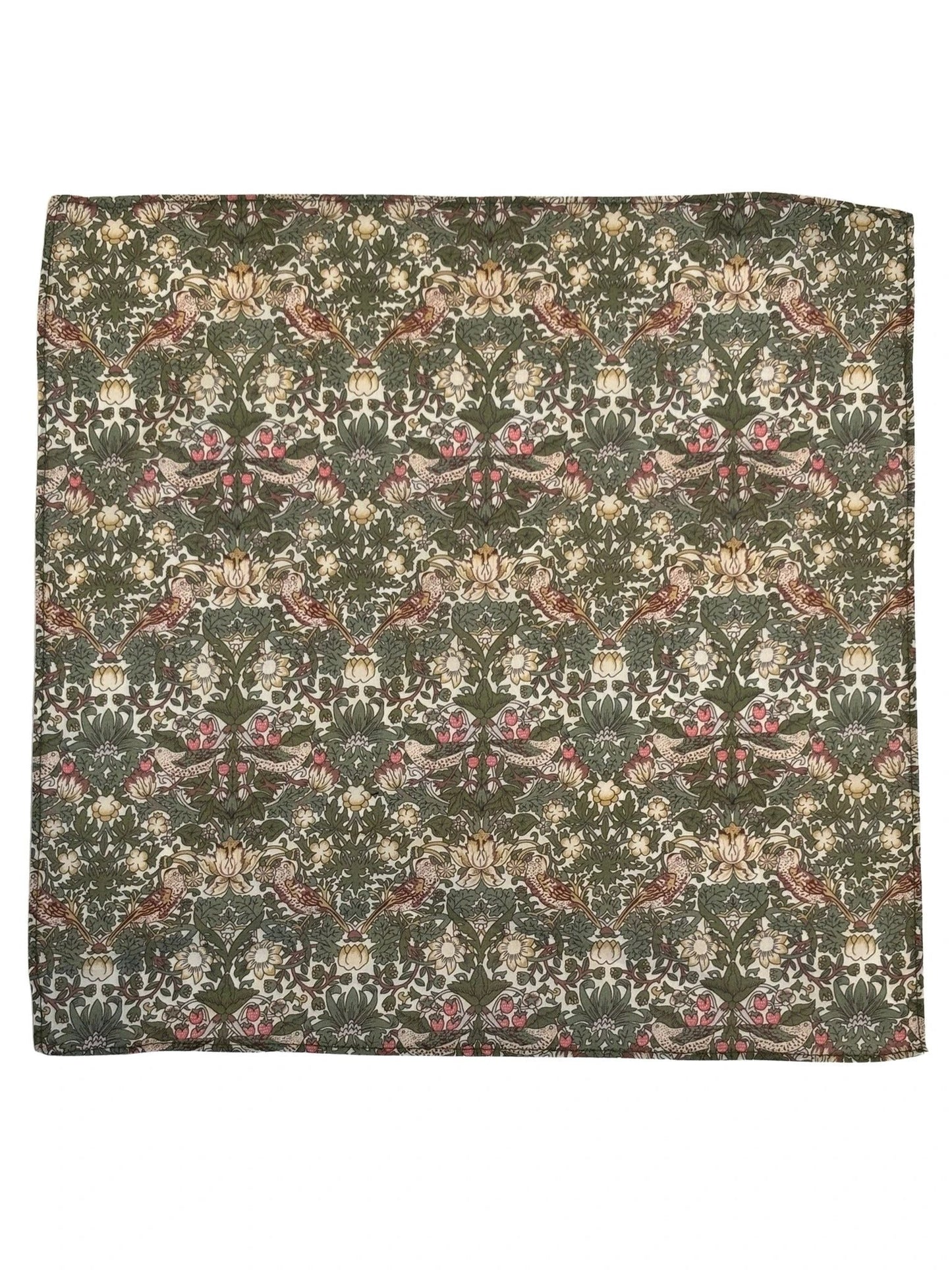 William Morris Style Green Strawberry Thief English Garden Wildflower Design Pocket Square - Timeless English Accessory by Frederick Thomas Handmade Mens Ties