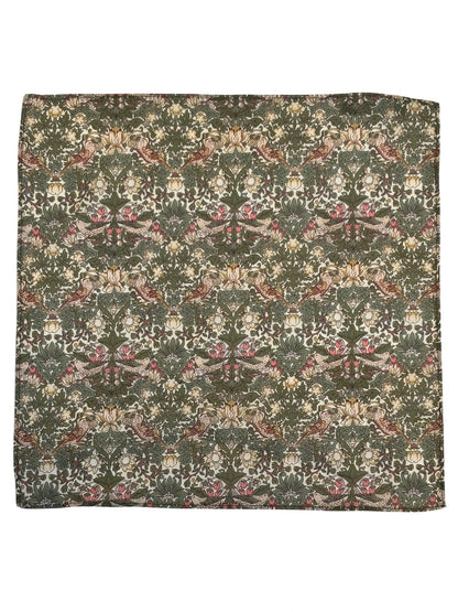 William Morris Style Green Strawberry Thief English Garden Wildflower Design Pocket Square - Timeless English Accessory by Frederick Thomas Handmade Mens Ties