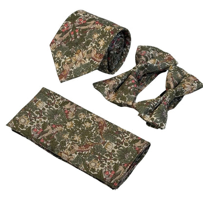 William Morris Style Green Strawberry Thief English Garden Wildflower Design Pocket Square - Timeless English Accessory by Frederick Thomas Handmade Mens Ties