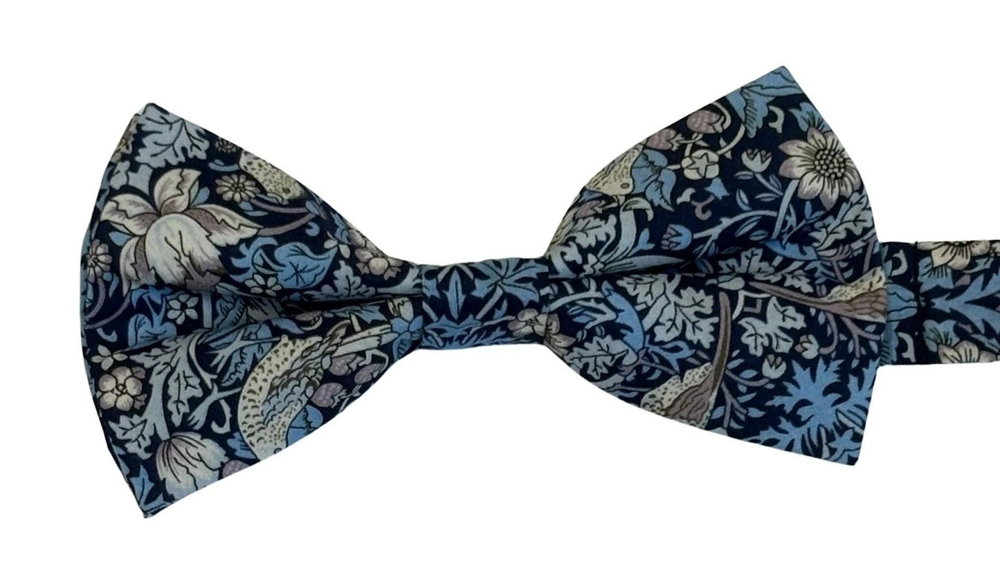 William Morris Liberty Style Blue Strawberry Thief Bow Tie - Heritage Craft Meets Contemporary Garden Style by Frederick Thomas Handmade Mens Ties