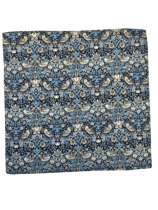 William Morris Liberty Style Blue Strawberry Thief English Garden Wildflower Design Pocket Square - Handmade Pure Cotton by Frederick Thomas Handmade Mens Ties