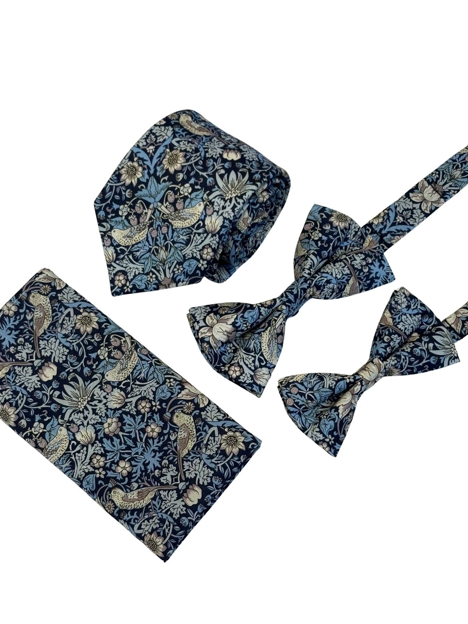 William Morris Liberty Style Blue Strawberry Thief Bow Tie - Heritage Craft Meets Contemporary Garden Style by Frederick Thomas Handmade Mens Ties