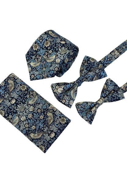 William Morris Liberty Style Blue Strawberry Thief Bow Tie - Heritage Craft Meets Contemporary Garden Style by Frederick Thomas Handmade Mens Ties