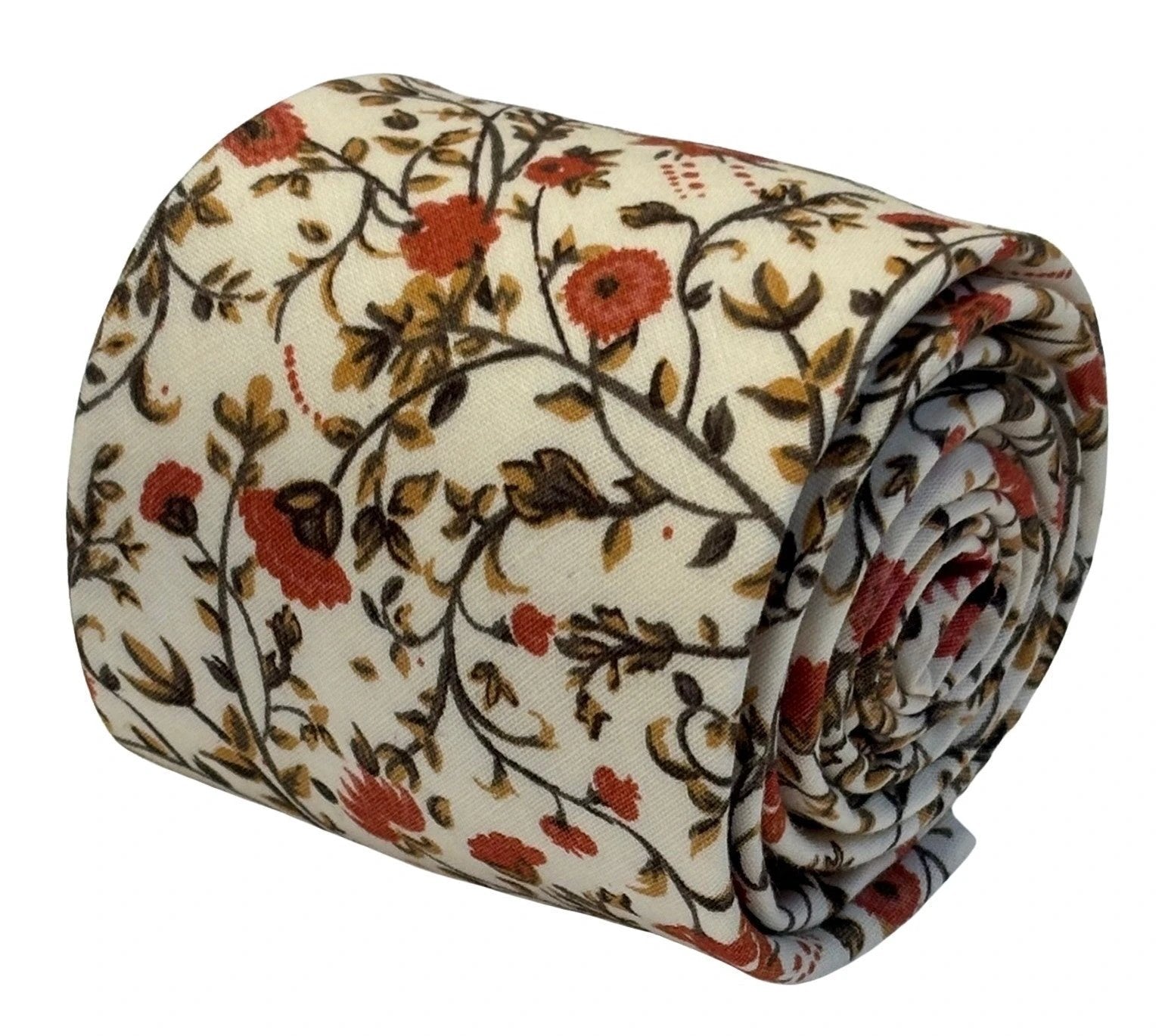 Liberty Style Red Climbing English Wildflower Design Tie and Pocket Square - Handmade by Frederick Thomas by Frederick Thomas Handmade Mens Ties