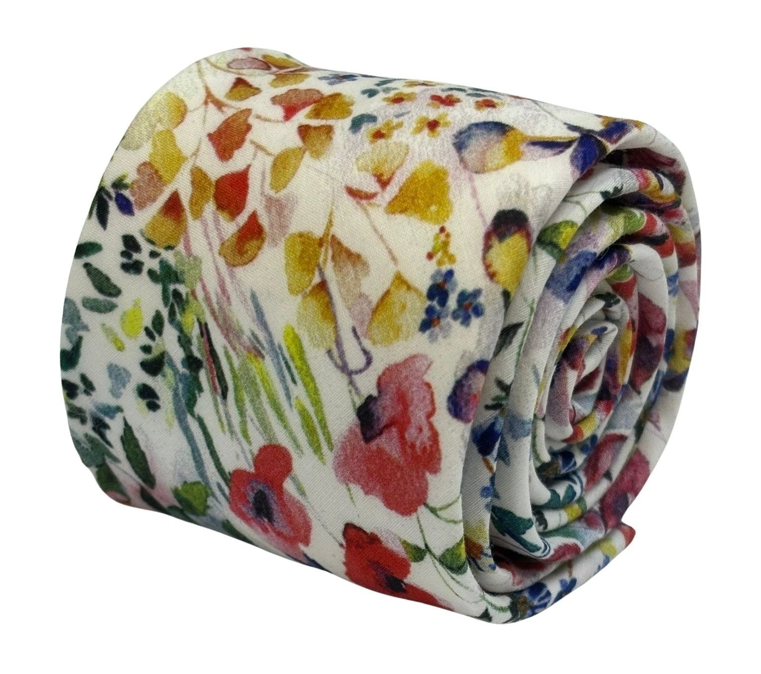 Felda Print Watercolour Multicolour Floral Wildflower Cotton Tie - Liberty Style For The Modern Professional by Frederick Thomas Handmade Mens Ties