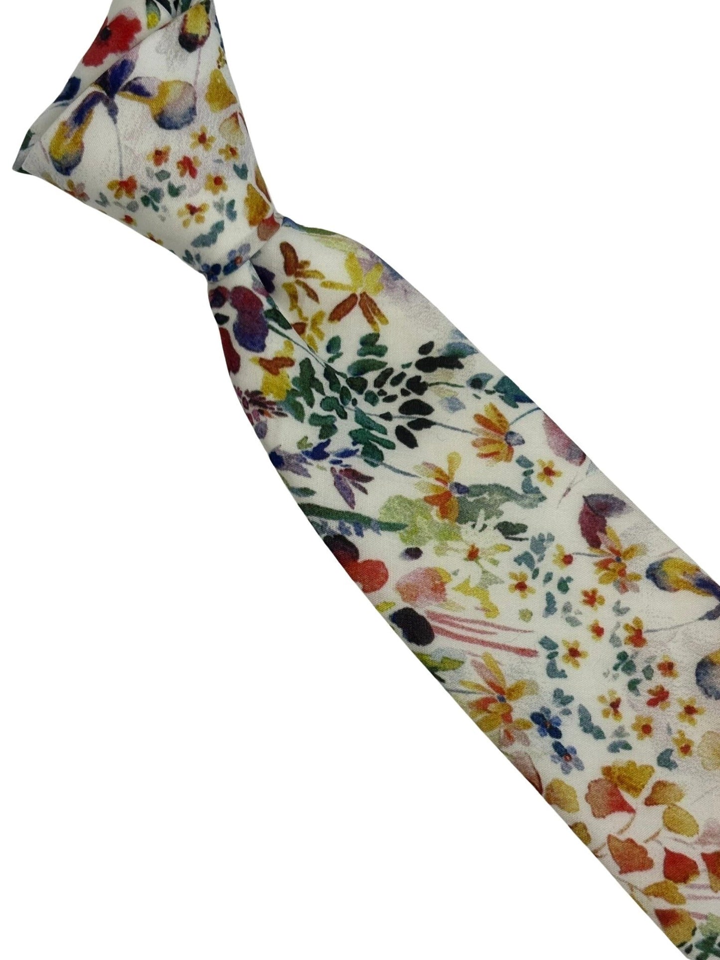 Felda Print Watercolour Multicolour Floral Wildflower Cotton Tie - Liberty Style For The Modern Professional by Frederick Thomas Handmade Mens Ties