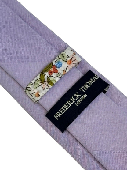 Lilac Lavender Light Pale Purple Cotton Tie - Handmade Luxury With Signature Floral Back Pattern by Frederick Thomas Handmade Mens Ties