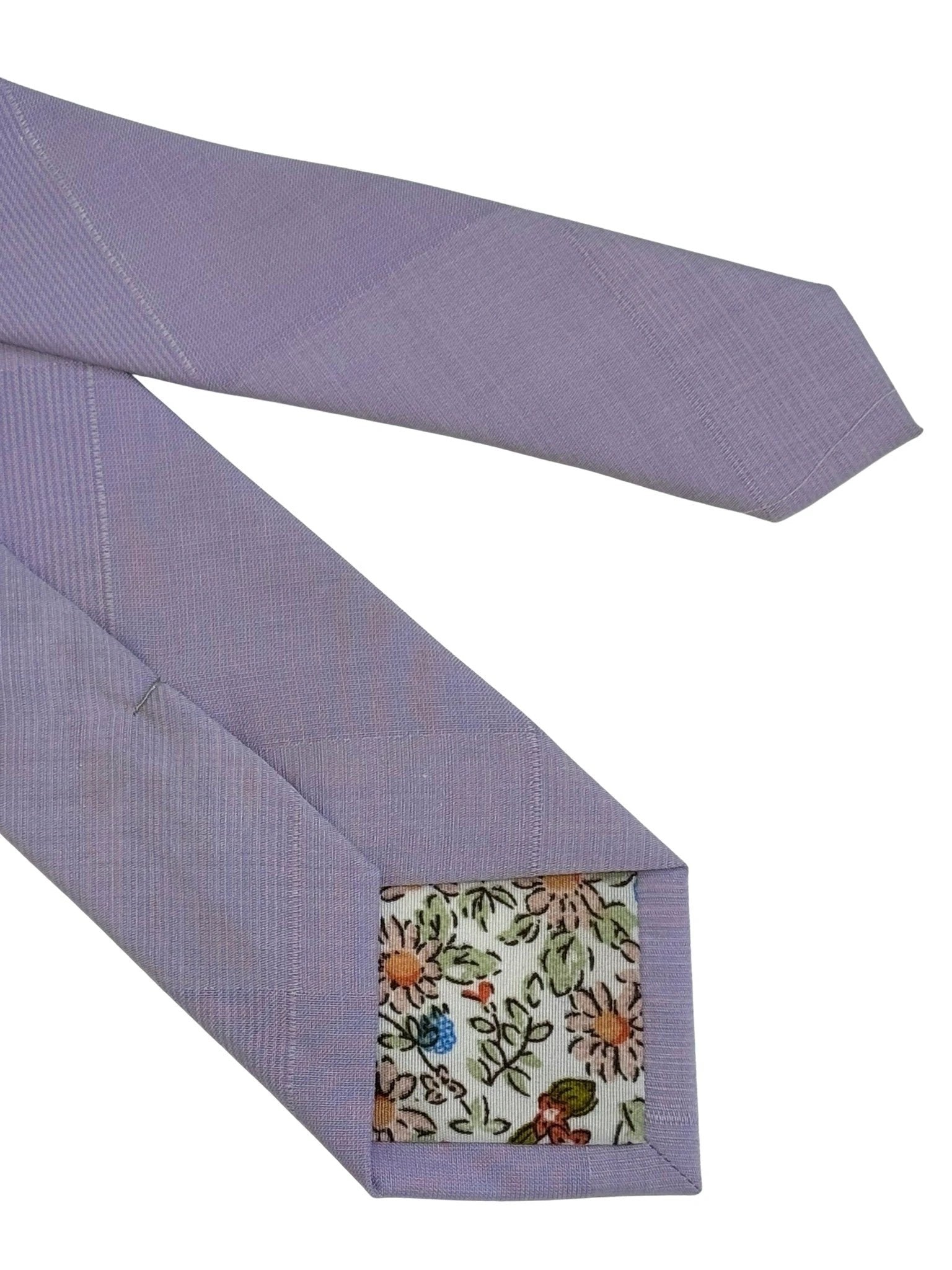 Lilac Lavender Light Pale Purple Cotton Tie - Handmade Luxury With Signature Floral Back Pattern by Frederick Thomas Handmade Mens Ties