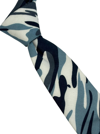 Extra Long Blue Camouflage Army Design Cotton Tie - Handmade Statement Piece For Office Professional And All Day Comfort by Frederick Thomas Handmade Mens Ties
