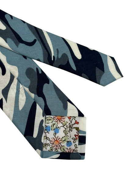 Extra Long Blue Camouflage Army Design Cotton Tie - Handmade Statement Piece For Office Professional And All Day Comfort by Frederick Thomas Handmade Mens Ties