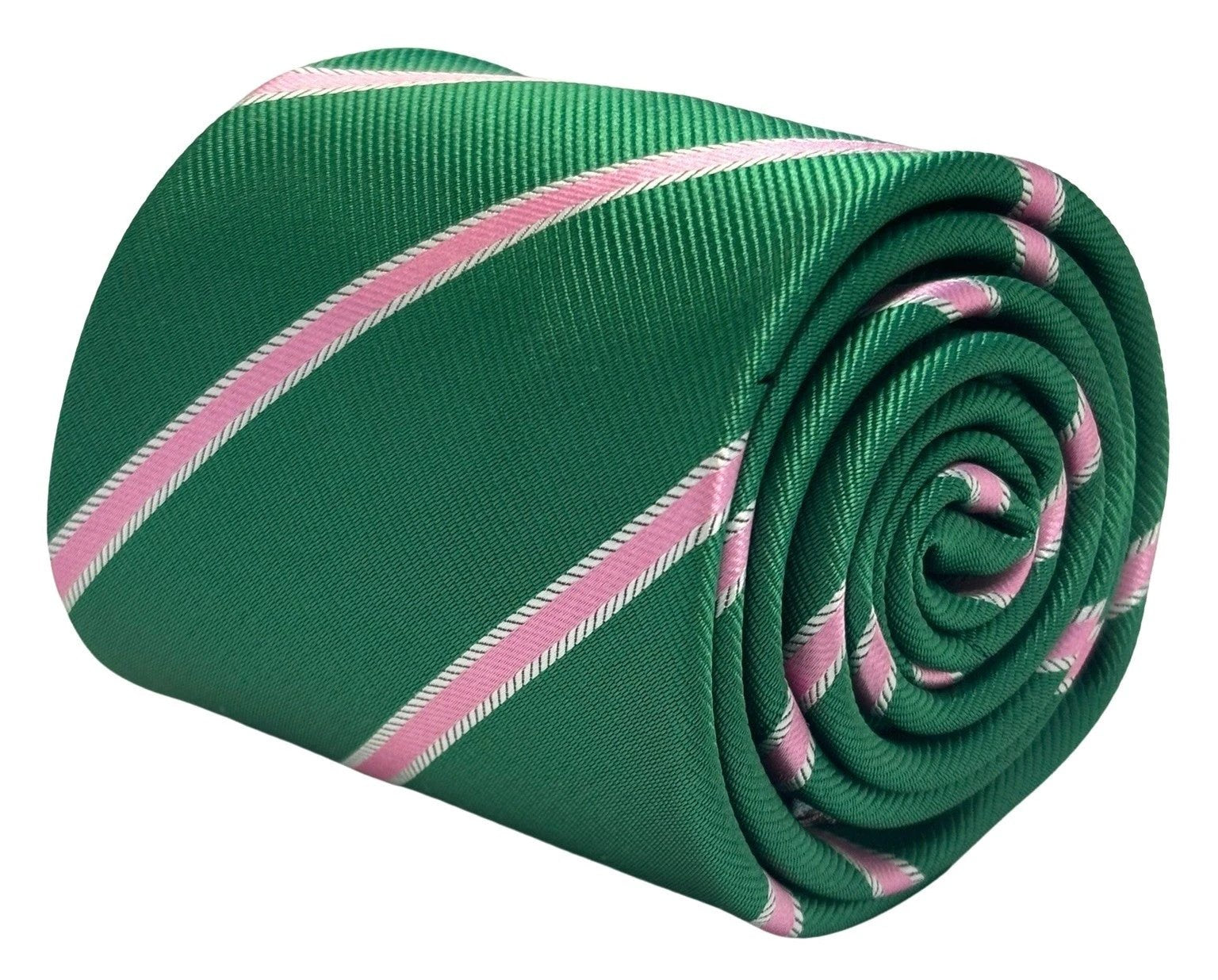 Dark Emerald Forest Green Men's Tie With Pink Club Stripe - Luxurious Deep Green With Playful Pink Accent by Frederick Thomas Handmade Mens Ties