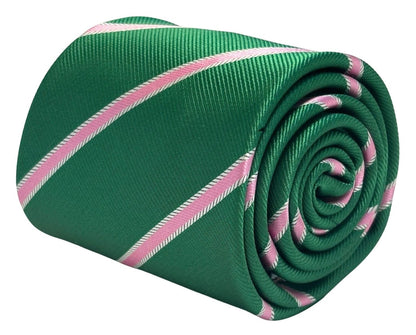 Dark Emerald Forest Green Men's Tie With Pink Club Stripe - Luxurious Deep Green With Playful Pink Accent by Frederick Thomas Handmade Mens Ties
