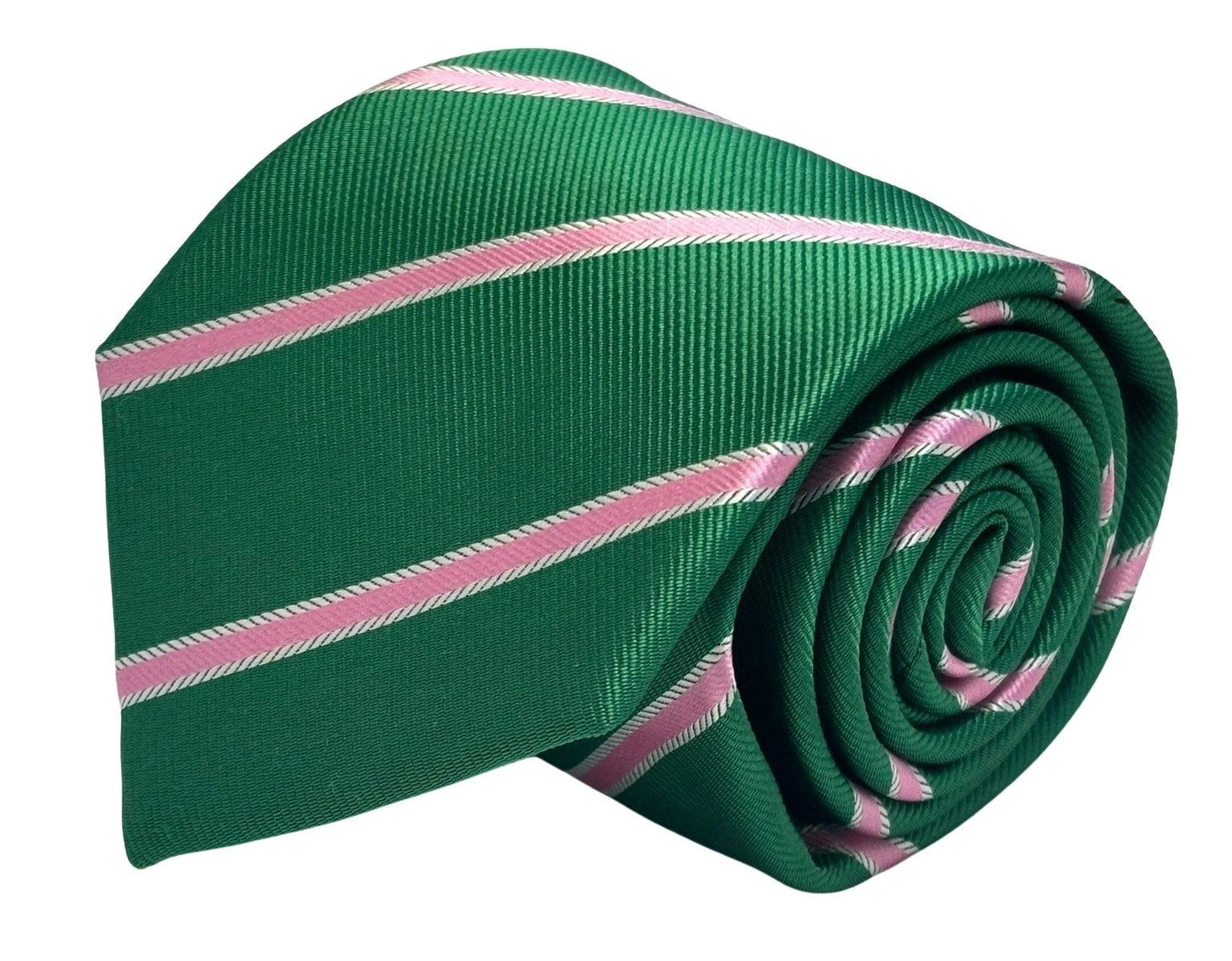 Dark Emerald Forest Green Men's Tie With Pink Club Stripe - Luxurious Deep Green With Playful Pink Accent by Frederick Thomas Handmade Mens Ties