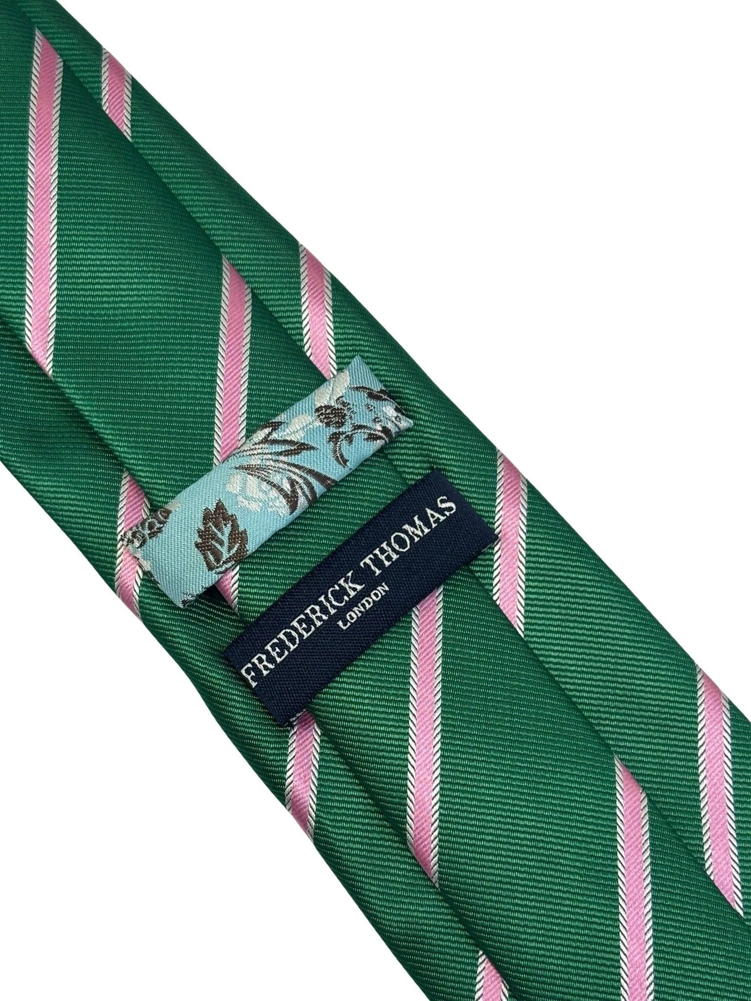 Dark Emerald Forest Green Men's Tie With Pink Club Stripe - Luxurious Deep Green With Playful Pink Accent by Frederick Thomas Handmade Mens Ties