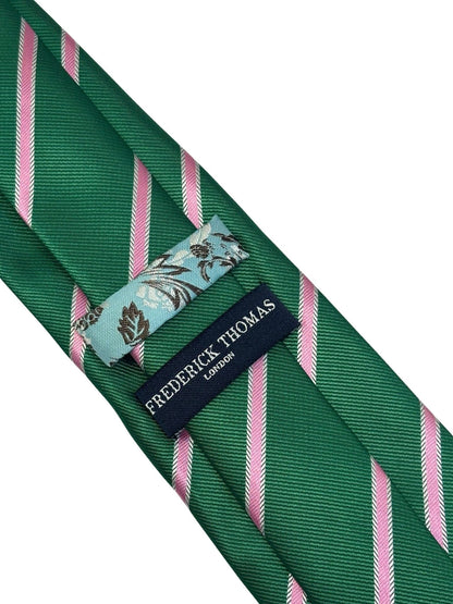 Dark Emerald Forest Green Men's Tie With Pink Club Stripe - Luxurious Deep Green With Playful Pink Accent by Frederick Thomas Handmade Mens Ties