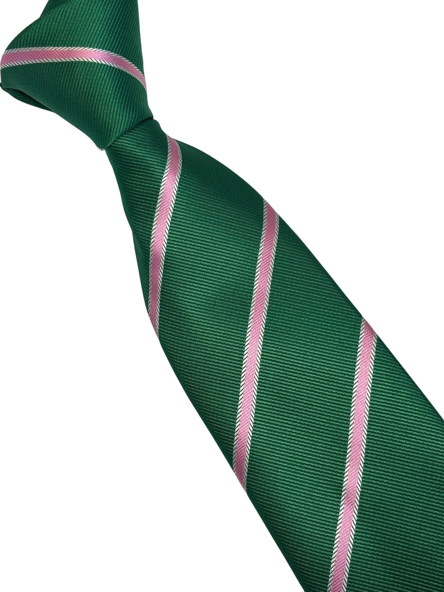 Dark Emerald Forest Green Men's Tie With Pink Club Stripe - Luxurious Deep Green With Playful Pink Accent by Frederick Thomas Handmade Mens Ties
