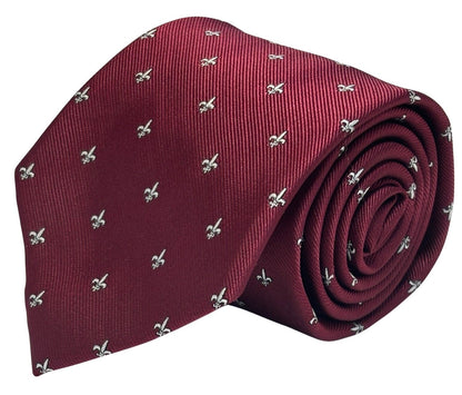 Dark Burgundy Maroon Red Men's Tie with Fleur de Lis Design by Frederick Thomas Handmade Mens Ties